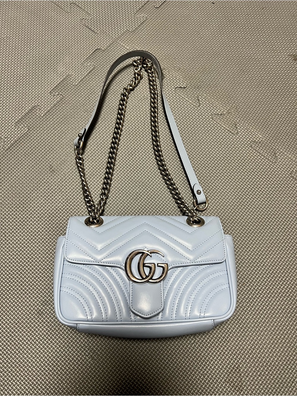Gucci Pastel Blue Leather Marmont Quilted Shoulder Bag